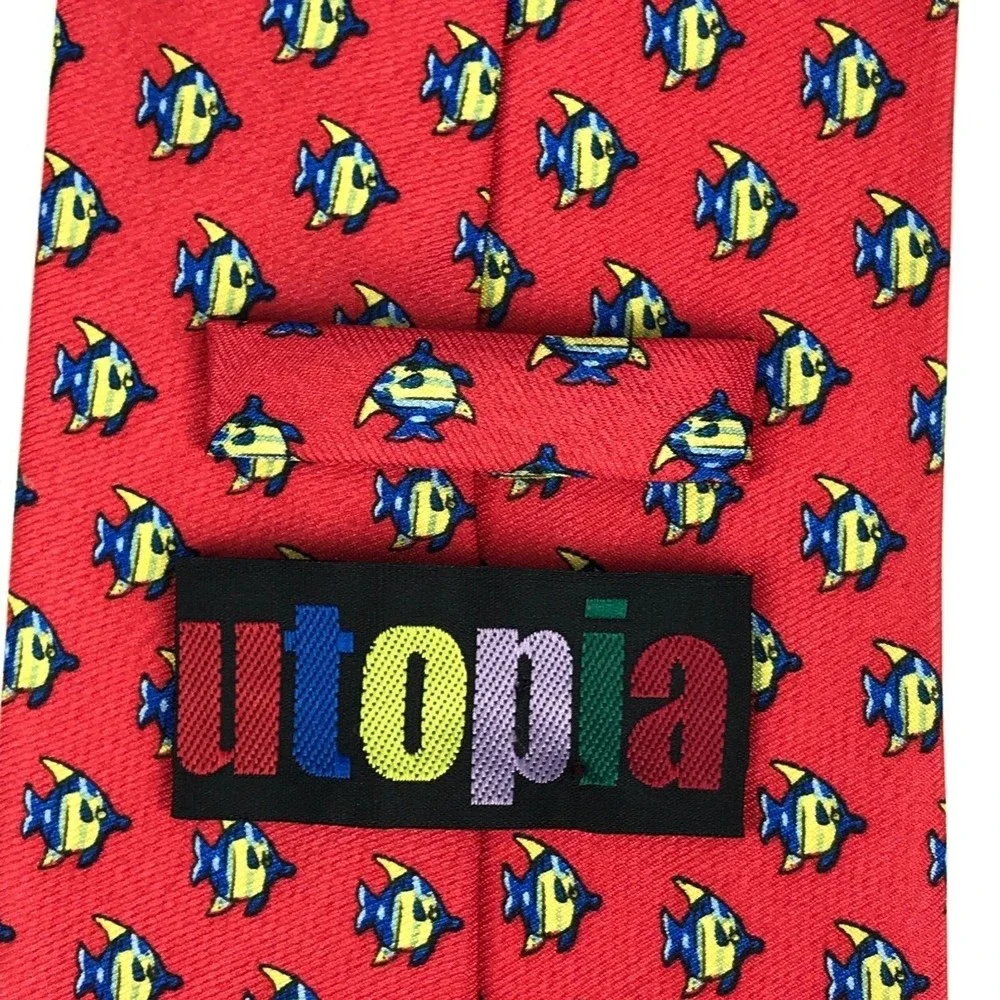 Utopia Men's Tie Handmade Red Yellow Fish Ocean Sea Life Animal Necktie 57